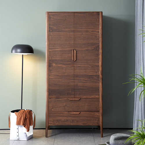 北美黑胡桃木实木衣柜原木全实木大衣柜组合整体衣柜两门衣橱柜子