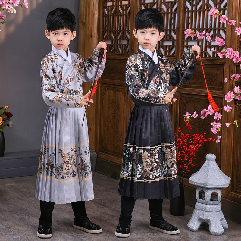 儿童古装汉服男童武侠中t国风锦衣卫蟒袍飞鱼服麒麟明制交领汉服