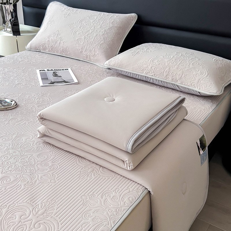 外贸A类凉感h夏被床笠四件套欧式可机洗床笠款凉席空调被子三件套