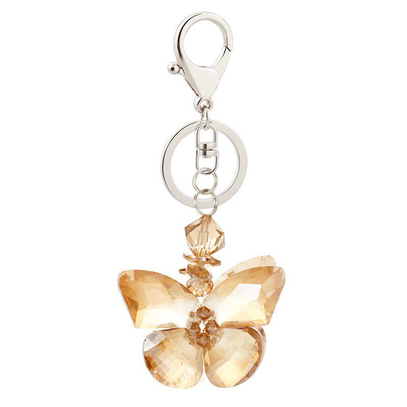 水晶手工蝴蝶汽车钥匙扣s创意简约个性钥匙链女士包包礼物挂件配