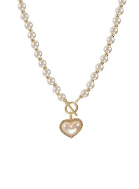 微镶珍珠爱心项链j简约名媛珍珠气质闪钻爱心颈链女个性项圈锁骨