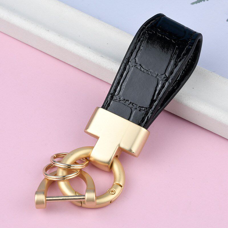 轻奢方格亮皮钥匙扣简约情侣汽车钥D匙链男腰挂防丢书包挂件车锁