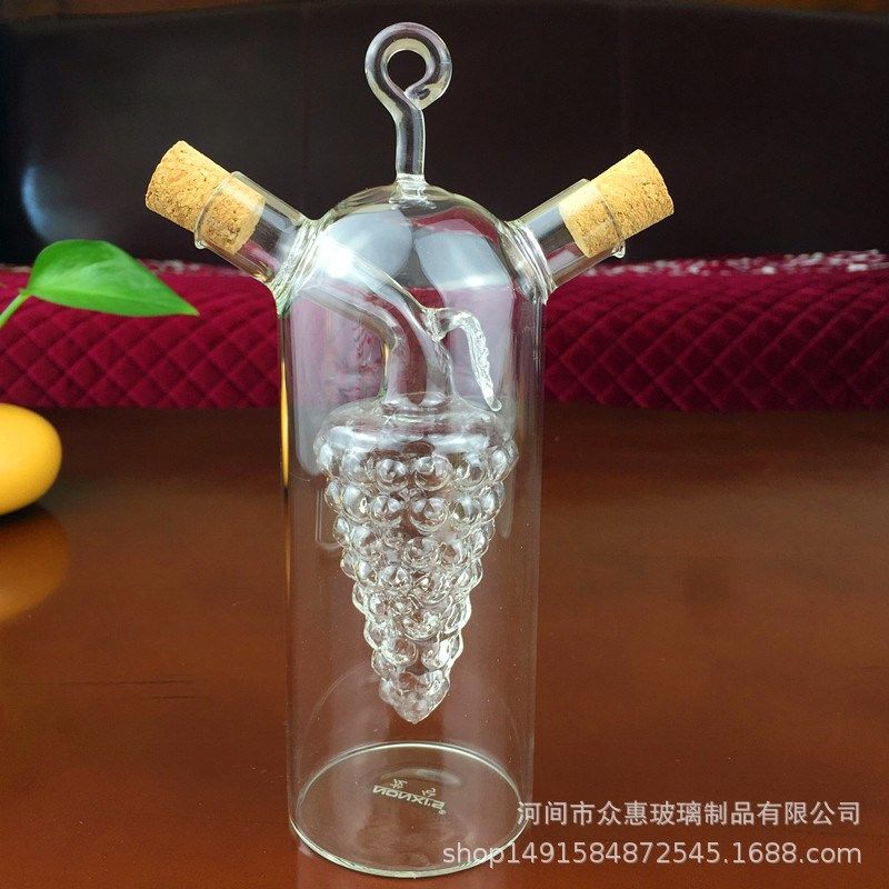 耐高温玻璃温酒器软木塞家用w玻璃控油壶 两用葡萄酱油瓶350毫升