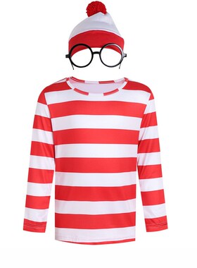 英国动漫聪明的沃里Wheres Wally亲子装万圣节服装Rcosplay扮演