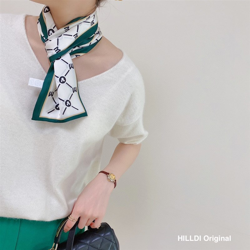 2024数码印花杭州丝绸双层仿真丝C围巾女百搭长条领巾丝巾飘带披