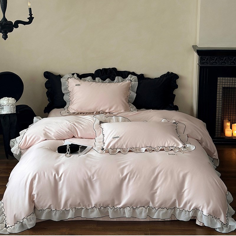 1高端100支双股长绒棉简约莫兰迪纯色床M品床单被套三四件套法式