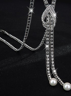 厂家直销项链女爪链满钻水滴几何长款毛衣链欧美R百搭时尚配饰