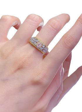 珠宝新款S925银粉钻3*5mm梨形电分金戒指S日常时尚简约款女