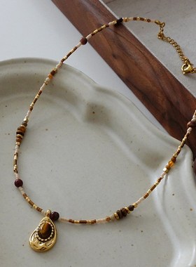 天然青金石吊坠项链配饰女秋冬串珠高级感毛衣链叠戴X新中式锁骨