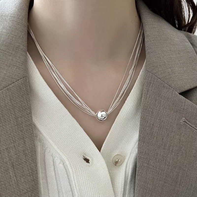 项链新款女高级设计感小x众夸张圆珠多层时尚精致配饰