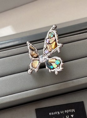 天然白贝母黑蝶贝开口蝴蝶戒指女轻F奢小众设计高级感食指手饰指