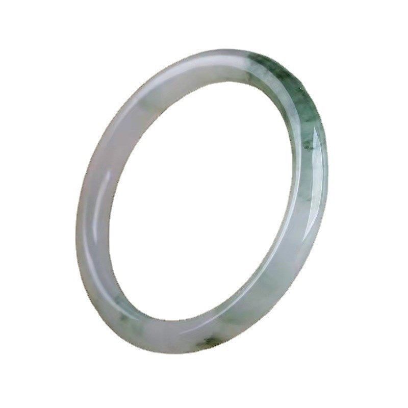 厂家天然金丝玉雪翠圆条手镯玉石宽L条天山翠手镯翡翠色玉镯