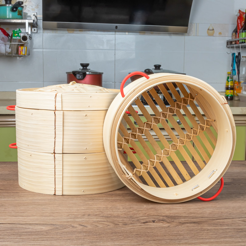 竹子蒸笼竹制家用加深加高蒸包子竹蒸屉大号馒头蒸锅炒锅竹笼屉