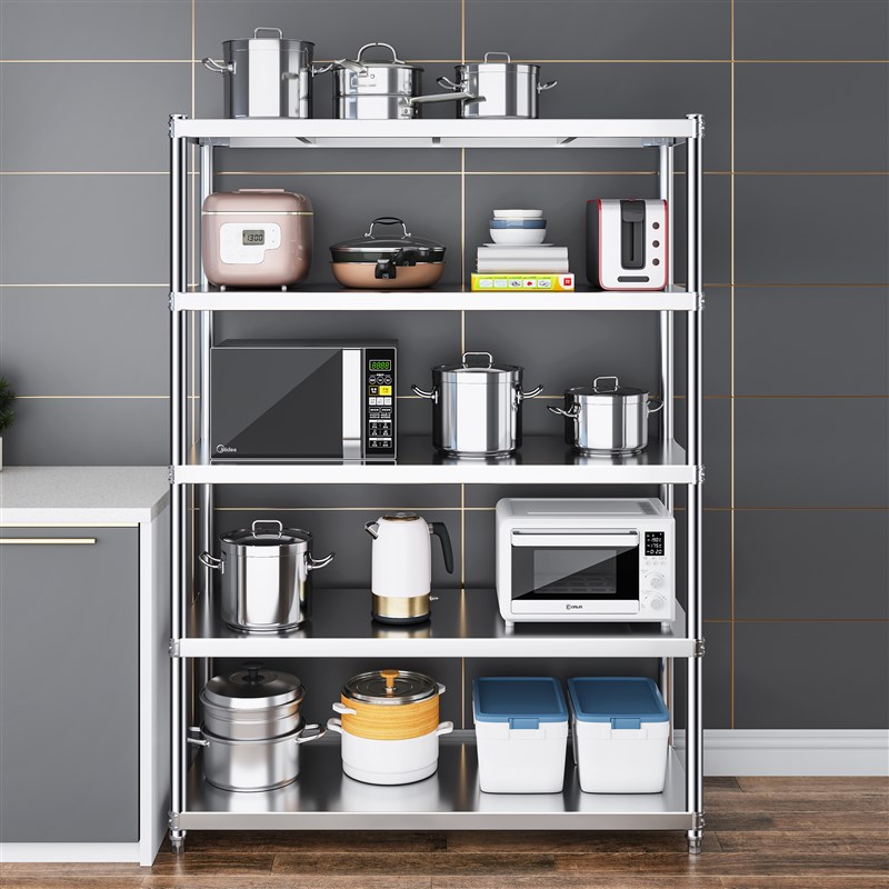 五层304不锈钢k厨房置物架落地多层收纳杂物架子家用5层储物货架
