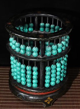 古董老物件笔筒算盘老式怀旧古玩木雕摆件大号算盘书房装饰品六角