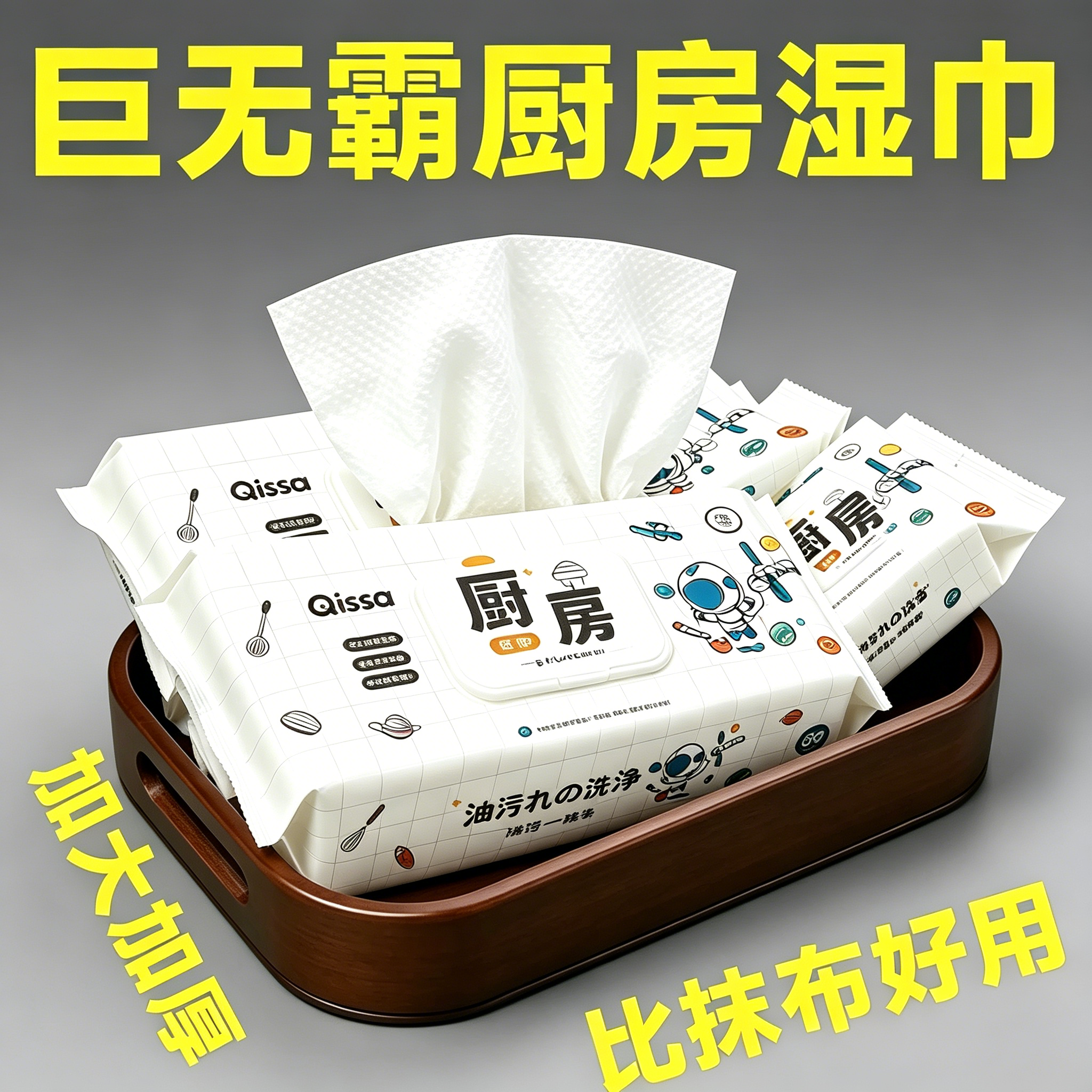 加厚80抽厨房湿巾强力去油污湿巾纸一次性清洁家用除重油污油烟机