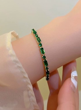 铜微镶复古祖f母绿锆石手链女闺蜜手饰韩版轻奢气质网红感手串