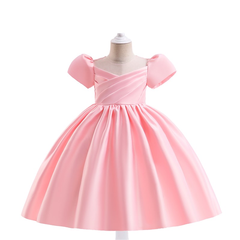 新款六一儿童礼服缎布蝴蝶结主持人模特走秀表演S服拖尾女童公主