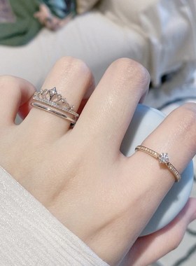城堡烟花系列皇冠戒指女ins二合一组G合对戒小众网红一款多戴指环