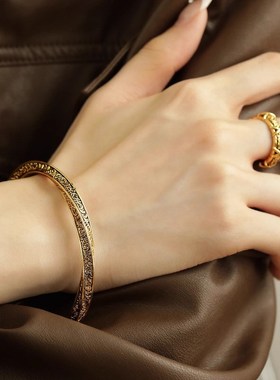 U 形唐草马蹄手链男复古做旧小众设计手K镯高级个性泰银手环气质