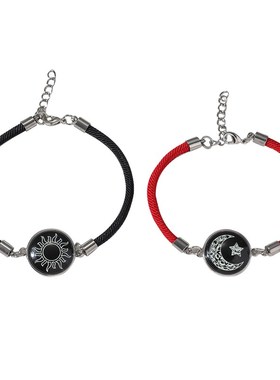 跨境日月不锈钢宝石恋人好友手链编织手绳情人节情侣Y爱心夜光手