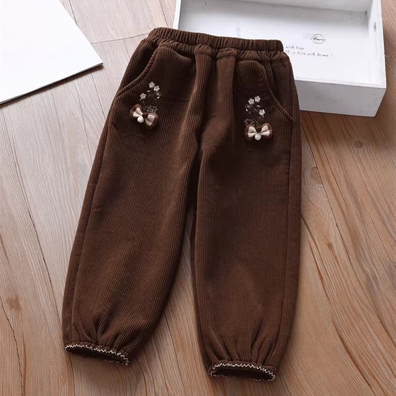 女童裤子加绒加厚冬季2024新款中童休闲灯芯绒长裤秋Y冬儿童运动