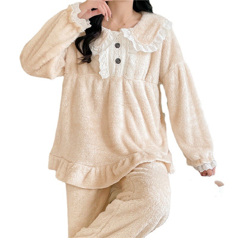 包邮跨境电商外贸250-300斤A大码睡衣女m秋冬加厚保暖法兰绒家居