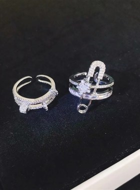 别针戒指女ins潮C简约食指戒指情侣指环