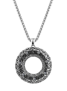 韩版简约圆形镶钻吊坠复古长款项链民族风百搭毛衣链X女服装配饰