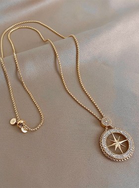 韩版精致闪钻八芒星项链女轻奢小众设计感毛N衣链气质长款秋冬配