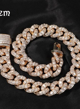 简约嘻哈项链男ins潮个性20mBm方锆古巴链项链欧美朋克风锆石项饰