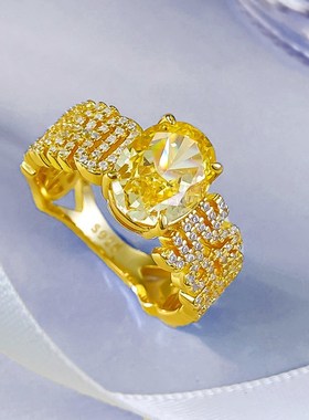 珠宝直播款92o5银仿真钻发财暴富戒指7*9招财黄钻戒指可代发