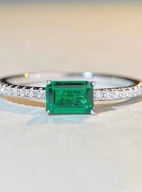 珠宝 2023新o款S925银4*6mm绿锆单钻简约百搭气质高级戒指女