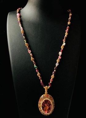 光感变色苏丹石h手工镶钻碧玺项链毛衣链小众设计ins潮厂家直