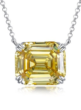 珠宝2023新款925银黄钻长方宝塔14*16高Q碳钻项链女锁骨链吊坠