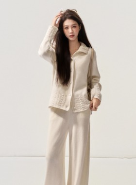 Lora Bella/“香草冰淇淋”棉羊毛休闲松弛感绞花针织保暖套装