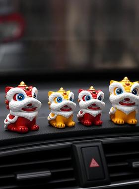 国风小醒狮汽车迷你摆件车载车内舞狮子可爱减压中控台摆放装饰品