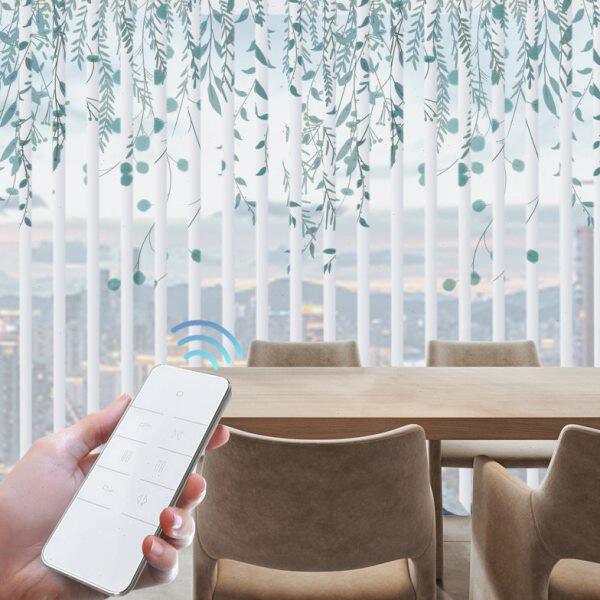 优诗曼印花梦幻帘智能遥控客厅阳台遮光百叶窗帘手电动垂直纱帘