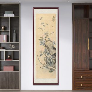 国画兰石图玄关装饰画新中式入户走廊书房挂画竖款客厅茶室背景画