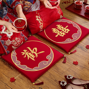 新郎新娘结婚跪垫一对敬茶改口加厚喜垫子婚礼拜堂红色喜字坐福垫
