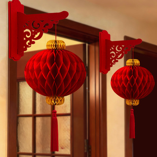 2026马年新年装饰红灯笼挂件商场店铺蜂窝球挂饰春节过年氛围布置