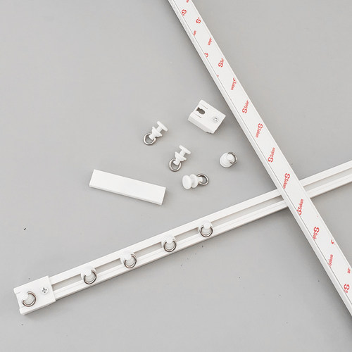 超薄免打孔安装窗帘n粘轨静音粘贴式轨道内开顶装飘窗隔断门帘滑