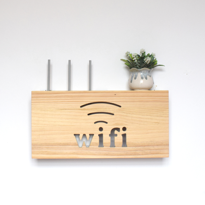 无线路由器电源插座排收纳盒壁挂式wifi光猫遮挡箱大置物架子实木