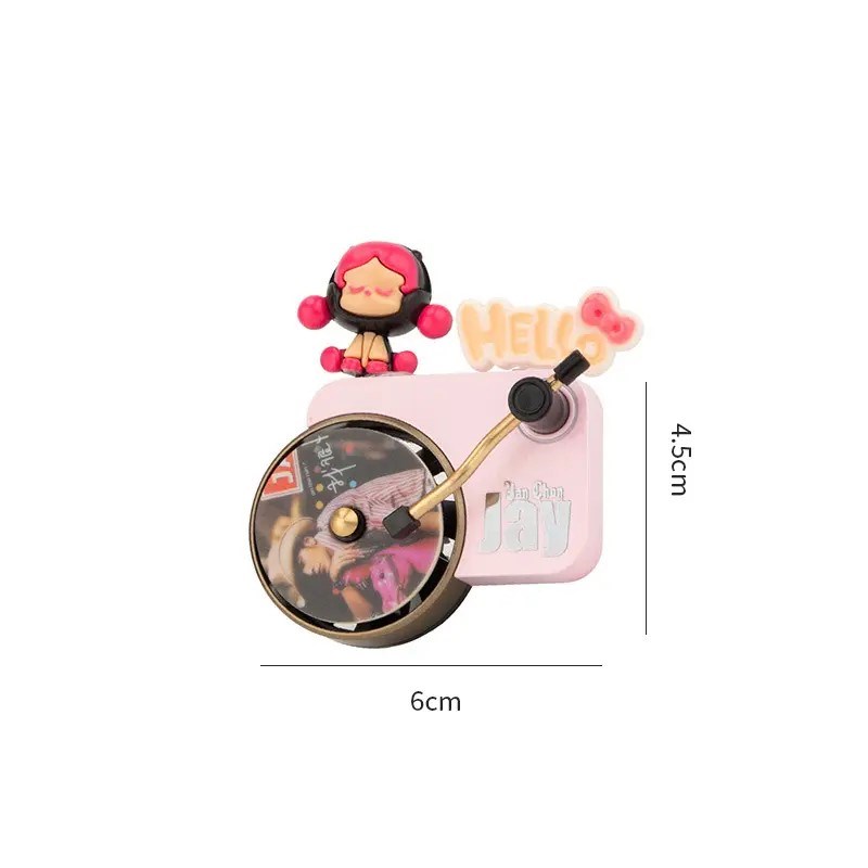 卡通唱片机车载香薰可爱创意车载散香器出风口香薰片汽车内饰摆件