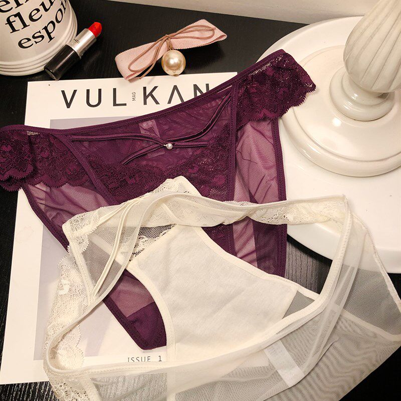 性感蕾丝网纱透视内裤女士优雅火辣纯棉档透气三角裤女半包臀3送1