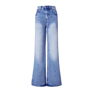 秋季直筒微喇牛仔裤休闲时尚女士蓝色高腰牛仔裤80052