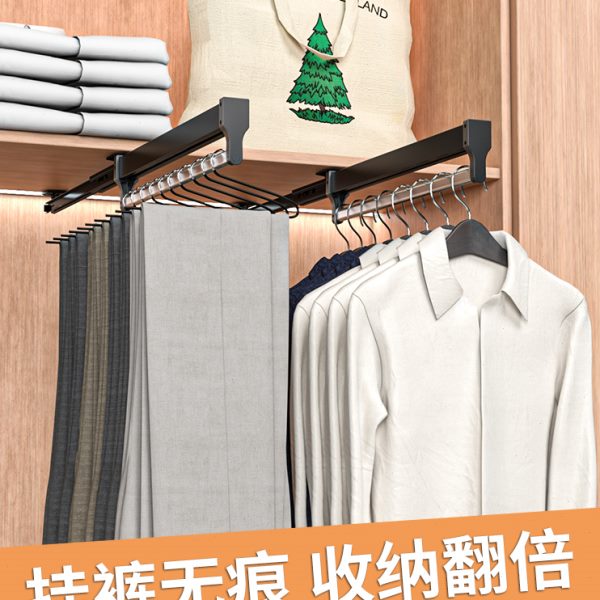 衣柜挂衣杆柜内浅衣橱顶装纵向竖向抽拉式伸缩衣架杆薄柜衣通