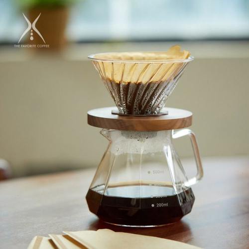 远岸轻奢灰手冲咖啡分享壶滴滤式 过滤杯黑胡桃木托手冲咖啡壶