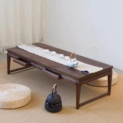 榻榻米日式茶桌小型地台矮桌北美黑胡桃纯实木炕几榆木禅意飘窗几