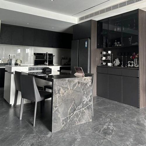 岛台餐桌一体可伸缩多功能带电磁炉家用轻奢岩板中导台家用可定制